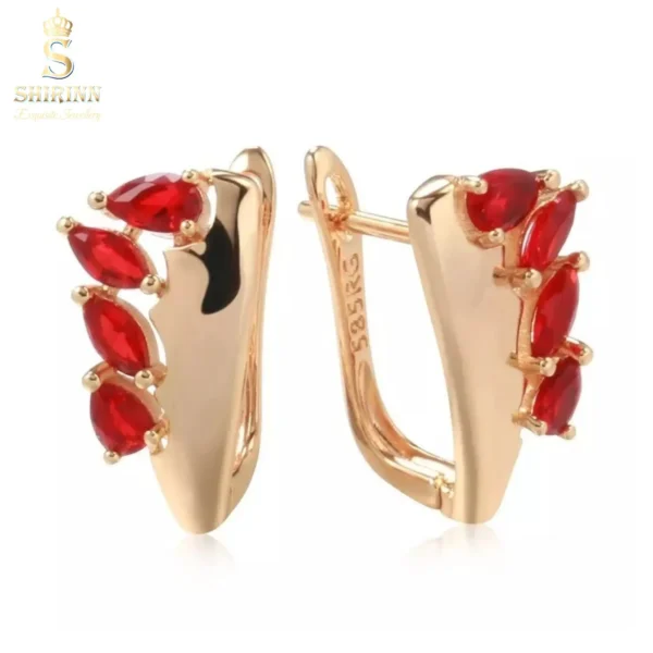 14k Rose Gold Plated Retro Red Stud Earrings