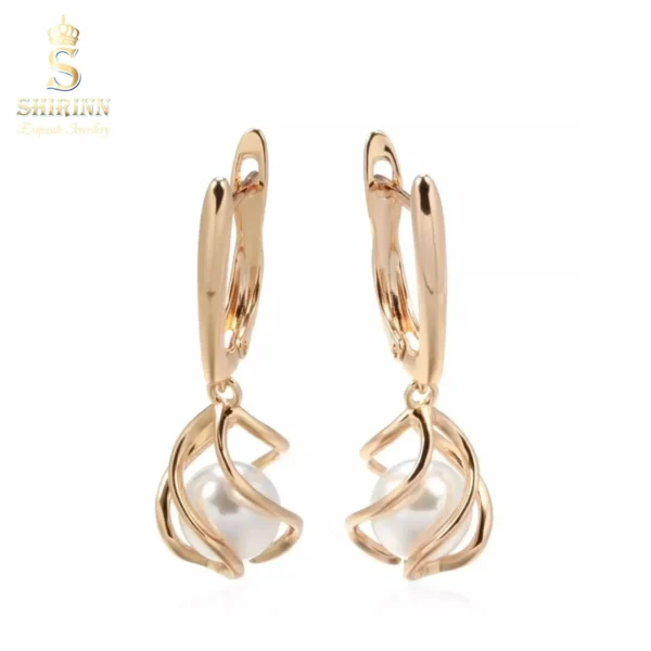14k Rose Gold Plated White Pearl Tassel Earrings 