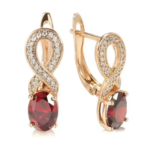 14k Rose Gold Plated Sparkling Red Drop Earrings